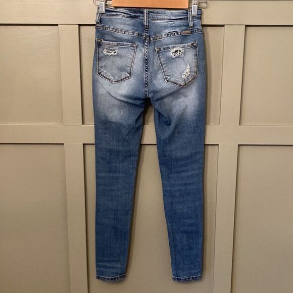 KANCAN Signature Mid-Rise Ankle Skinny Jeans Distressed Destroyed Busted Knee 24 - Picture 8 of 10